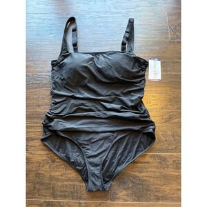 Anne Cole Black Blouson One Piece Swimsuit Womens XXL Tummy Control Swim Suit
